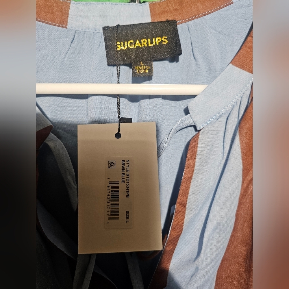 Sugarlips Blue and Brown Knee Length Dress NWT 21 PTP - Picture 3 of 3